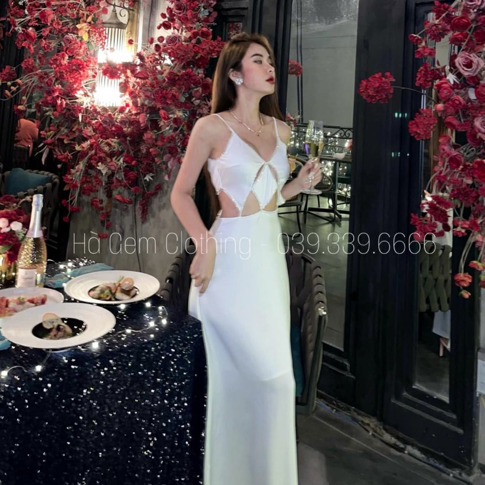 Cut out rhinestone party night maxi satin dress size Small